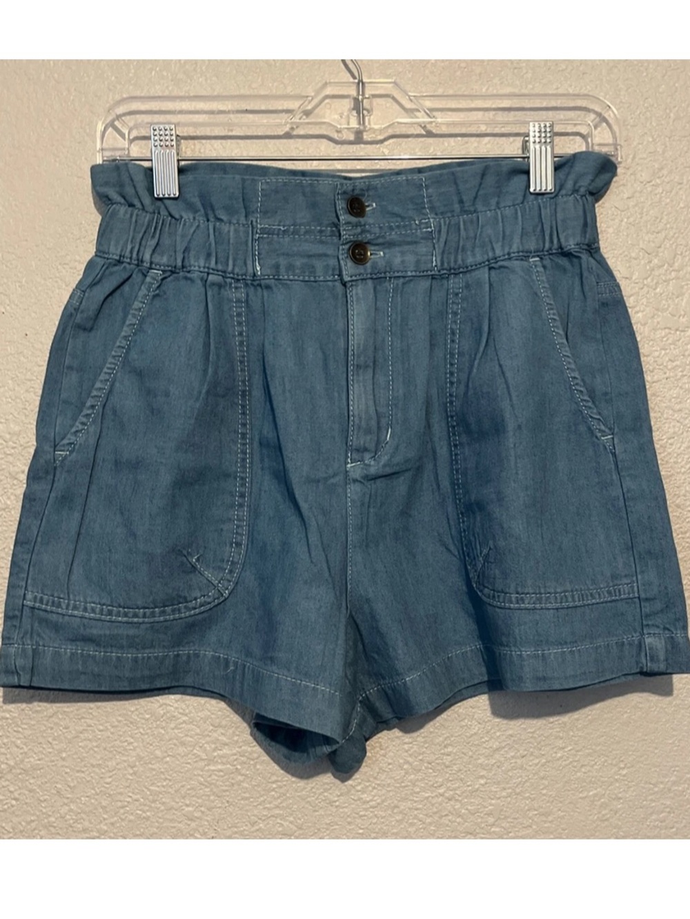 BDG Urban Outfitters Paperbag Denim Shorts Womens Small Light Wash Tie Front 2